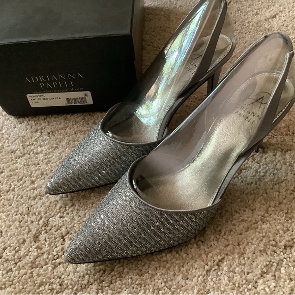 NWB Adrianna Papell Houston Silver Crystals Sling Back Pumps, size 7.5M - Picture 2 of 9